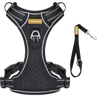 PUHOHUN Reflective Dog Harness with Leash, Comfortable and Adjustable for Medium, Large and Small Dogs